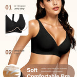Gailife Deep V Jelly Bras for Women No Underwire Wireless Seamless Push Up Bra Comfort Support Plunge Bralette Full Coverage -BK,L Black