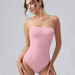 OQQ Womens Tube Bodysuits Strapless Basic Sleeveless Ruched Stretch Classic-Fit Tops Sexy Bodysuits Pink bean paste