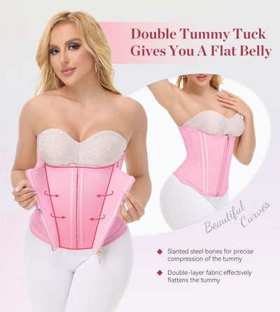 SHAPSHE Waist Trainer for Women Workout Corset Cincher Shapewear Zipper Underbust Faja Body Shaper Pink XXL