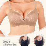 Popilush Lace Wireless Bras with Support and Lift - Push Up Bra for Women No Underwire Comfy Deep V Bralettes Fits B-D Cups