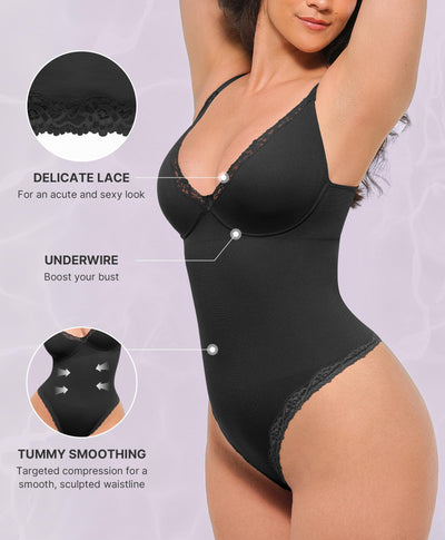 SHAPELLX Body Suits Women Shapewear Tummy Control Corset Bodysuit One Piece Body Shaper Blcak Lace Bodysuits Thong