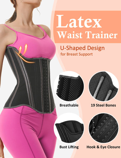 GainKee Latex Waist Trainer for Women Workout Waist Cincher Trimmer Belly Belt Tummy Control Body Shaper Sport Girdle Black XS