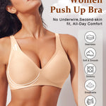 Werena Jelly Wireless Bras for Women Deep V Push Up Everyday Bra No Underwire Supportive Plunge Seamless Tshirt Comfy Bralette (Black+Nude,S)