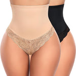 Werena Thong Shapewear Tummy Control for Women Mid Waist Body Shaper Underwear Lace Shaping Thongs Slimming Girdle Panties