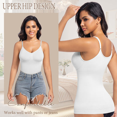 ONEW Shapewear For Women Compression Tank Tops Tummy Control Seamless Body Shaper V-Neck Camisole Cami Tops,White,Small