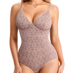 BRABIC Lace Bodysuit for Women Tummy Control Shapewear Sleeveless Tops V-Neck Backless Camisole Jumpsuit Shaper (Brown Brief, 3X-Large)