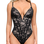 Popilush Shapewear Bodysuit for Women Deep V Neck Sleeveless Lace Corset Bodysuits Tummy Control Tank Tops