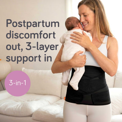 Baby Uma 3-in-1 Postpartum Belly Band - Triple Support Natural & C Section Belly Binder Post Partum, Easy On 'n Off, Lightweight & Breathable Abdominal Binder, Postpartum Essentials