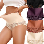 QDWQDW Shapewear for Women Tummy Control High Waisted Seamless Womens Underwear 4-Pack Sexy Lace Plus Size Panties
