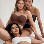 OEAK Supportive Strapless Bras for Women Push Up Wireless Bandeau Bra Non Slip Seamless Bras Comfortable Padded Bralette Chocolate XS