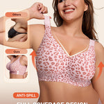 LetsJoli Jelly Bras for Women Push Up Bra Wireless No Underwire Supportive Full Coverage Plus Size for Older Women(Leopard Pink,L)