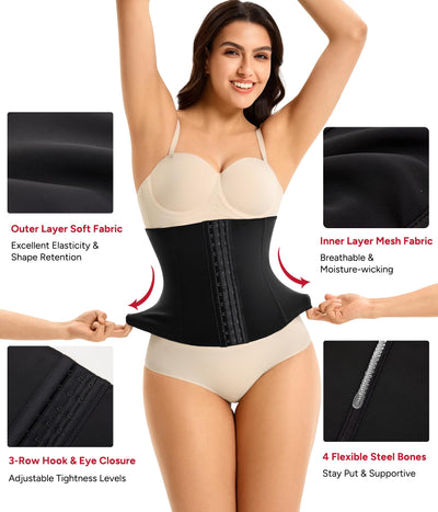 Nebility Waist Trainer For Women Corset Shapewear Tummy Control Waist Cincher Girdle Seamless Postpartum Belly Band (Black, Small)