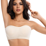 Lusait Strapless Bras for Women Non-Slip Seamless Padded Bandeau Bra Wireless Convertible Tube Top Bralette Beige M