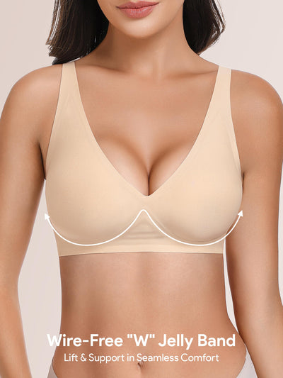 Angelhood Deep V Bras for Women Comfort Wireless Bralettes Adjustable Seamless Plunge Bras