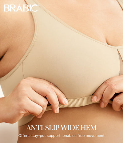 BRABIC Wireless Bras for Women Full Coverage Seamless T Shirt Bra Comfortable and Breathable Bralette, Large, Beige