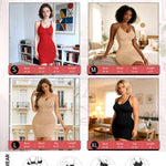 SLIMBELLE Backless Shapewear Slip for Women Under Dress Tummy Control Bodycon Adjustable Strap Round V Neck Body Shaper Black M