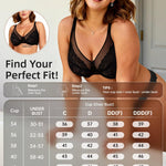 Vertvie Minimizer Bras for Women Full Coverage Underwire Supportive Bra Plus Size Lift Unlined Lace Bralette for Large Bust(Black,36DD)