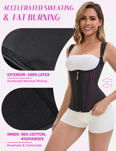 GainKee Latex Waist Trainer for Women Tummy Control Underbust Waist Cincher Corset Shapewear Body Shaper with Zipper Hook L Black