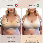 Vertvie Women Seamless Jelly Bras No Underwire Supportive Wireless Push Up Full Coverage Bralette Comfy Scalloped T-Shirt Bra(Nude,Large)