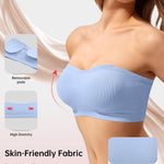 OEAK Supportive Strapless Bras for Women Push Up Wireless Bandeau Bra Non Slip Seamless Bras Comfortable Padded Bralette Sky Blue XXL