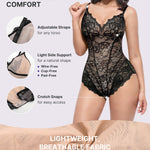 SHAPELLX Lace Body Suits Women Tummy Control V-Neck Bodysuit Shapewear Thong Drawstring Going Out Body Shaper (Black 3X-Large)