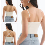 Lehoba Built in Bra Tank Tops for Women, Double Lined Padded Cami Scoop Neck Spaghetti Straps Basic Summer Top 2026, Cream XS