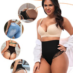 Werena Tummy Control Thong Shapewear for Women High Waisted Body Shaper Panties Shaping Thong Girdle Underwear(03# Mid Rise Lace Black(smoothing),Medium)