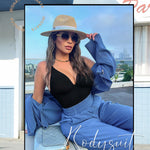 Irisnaya V Neck Bodysuits with Built in Bra Sleeveless Body Suits for Women