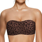 Vertvie Womens Strapless Bra Jelly Push Up Seamless Bandeau Bra Wireless Non Slip Silicone Tube Top Bras Padded Bralette(Leopard Coffee,Small)