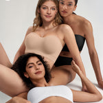 OEAK Strapless Bras for Women Wireless Bandeau Bra Non Slip Tube Top Seamless Bras Push Up Comfortable Padded Bralette Large Nude