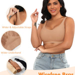 Seamless Jelly T Shirt Bras for Women No Underwire Comfort Wireless Padded Bralettes Soft Support Bras(#02 Latte(Padded)-Wide Strap,Small)