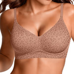 OEAK Womens Wireless Jelly Bras Comfortable Push Up Bra No Underwire Gel Bra Full Support Lift Everyday Seamless Tshirt Bras Latte Leopard XS