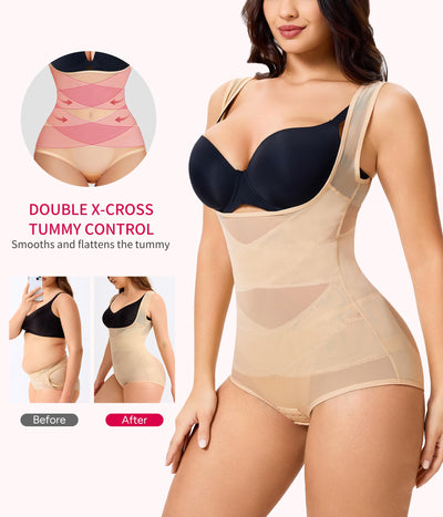 Gotoly Women Waist Trainer Bodysuit Full Body Shaper Vest Tummy Control Slim Corset Shapewear Tank Tops (Beige, Small)