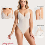 Nebility Shapewear Bodysuit for Women tummy control - V Neck Thong Body Suit with Underwire, Low back Going Out Tops