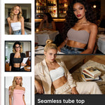 OEAK Supportive Strapless Bras for Women Push Up Wireless Bandeau Bra Non Slip Seamless Bras Comfortable Padded Bralette Grey XS