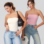 OQQ Womens Tube Bodysuits Strapless Basic Sleeveless Ruched Stretch Classic-Fit Tops Sexy Bodysuits Pink bean paste