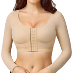 BRABIC Shaper Tops for Women Arm Compression Post Surgery Front Closure Bra Tank Top Shapewear (Beige Long Sleeve, Medium)