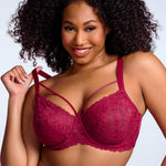HSIA Minimizer Bras for Women Full Coverage, Unlined Lace Sexy Plus Size Underwire Bra for Large Breasts Rose Red