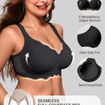 OEAK Women Jelly Bras No Underwire Scalloped Push Up Buttery Soft Tshirt Bra Seamless Full Coverage Convertible Everyday Bra Black,L