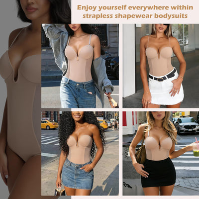 JOYSHAPER Strapless Shapewear Bodysuit with Built in Bra Backless Body Suits Faja Body Shaper for Women Low Back Thong Bodysuit Tummy Control Body Shaper Nude 2XL