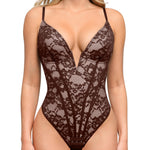 Popilush Shapewear Bodysuit for Women Deep V Neck Sleeveless Lace Corset Bodysuits Tummy Control Tank Tops