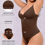 SHAPELLX Shapewear Bodysuits for Women Tummy Control Lace Body Suit V-Neck Sleeveless Bodysuit Corset Compression Tops