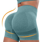 CHRLEISURE Women's 4 Packs Workout Gym Shorts, High Waisted Butt Lifting Scrunch Butt Seamless Booty Shorts(Black,DGray,Green,Blue,M)
