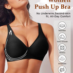 Werena Jelly Wireless Bras for Women Deep V Push Up Everyday Bra No Underwire Supportive Seamless Plunge Tshirt Comfortable Bralette (Black,M)