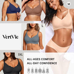 Vertvie Women Seamless Jelly Bras No Underwire Supportive Wireless Push Up Full Coverage Bralette Comfy Scalloped T-Shirt Bra(Nude,Large)