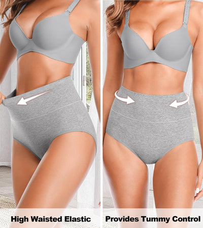 OLIKEME Women's High Waisted Underwear Tummy Control Underwear Postpartum Essentials Breathable Womens Panties Soft Cotton Panties Full Coverage Briefs, 5-pack Size L
