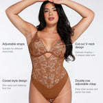 Popilush Lace Bodysuit Shapewear Tummy Control Big Bust V Neck Corset Body Suits Sleeveless Going Out Tops Plus Size