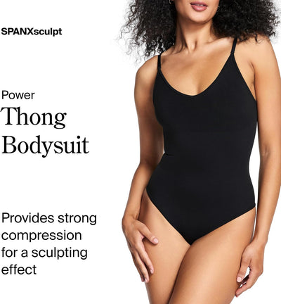 SPANX SPANXsculpt Power Series Thong Bodysuit - Soft, Seamless Shapewear for Women - Adjustable Straps - Snap Closure
