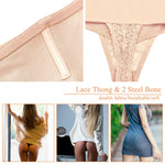 Werena Tummy Control Thong Shapewear for Women Mid High Waisted Body Shaper Underwear Lace Shaping Thong Girdle Panties(#A1 Mid Rise Beige,Small)