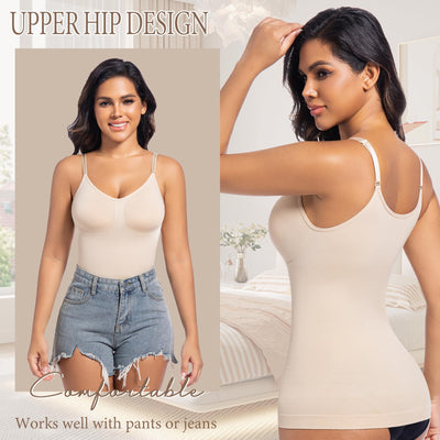 ONEW Shapewear For Women Compression Tank Tops Tummy Control Seamless Body Shaper V-Neck Camisole Cami Tops,Beige,Small